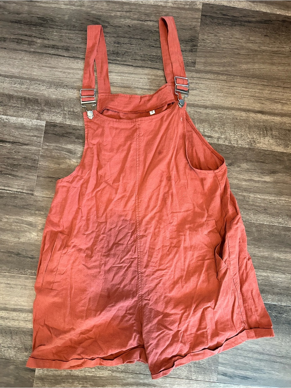 Autumn Red Linen Feel Overall Romper